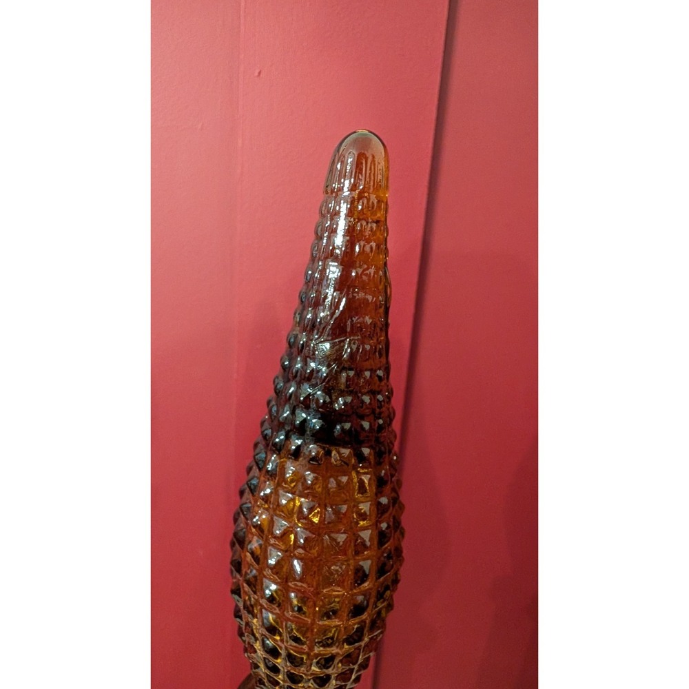 2 Vintage MCM Empoli Amber Diamond Point Glass Genie Bottle Decanter 22" Italy - Picture 8 of 16